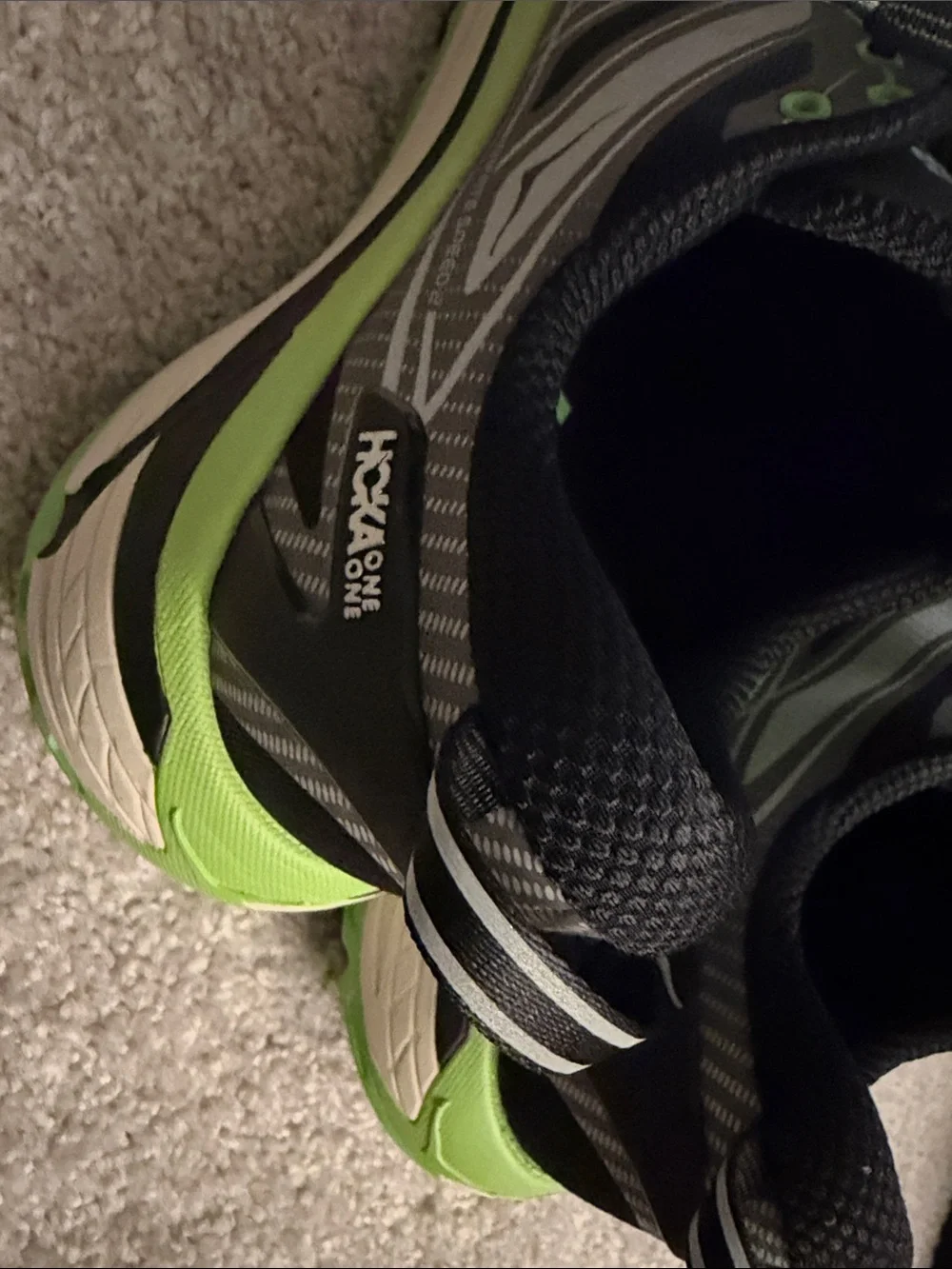 Hoka One One Men’s Gray and Neon Green Trail Running Shoes. Like brand new